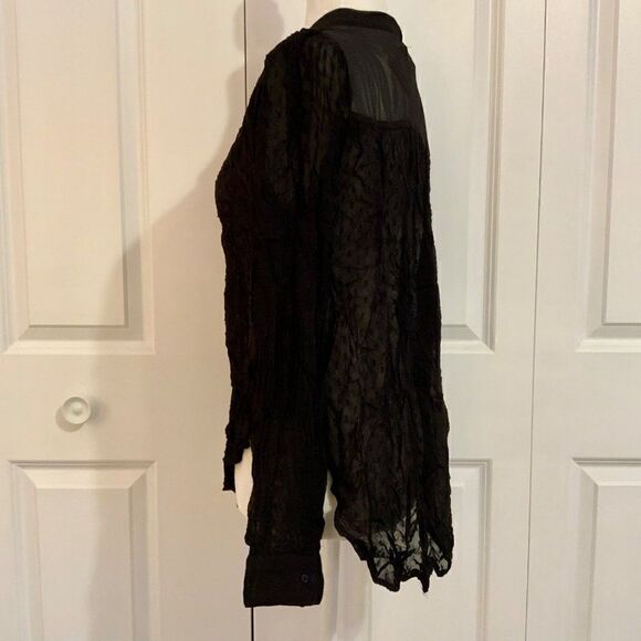 Urban Outfitters Kimchi Blue Black Sheer Tie Neckline Top Size Medium New - Picture 3 of 9